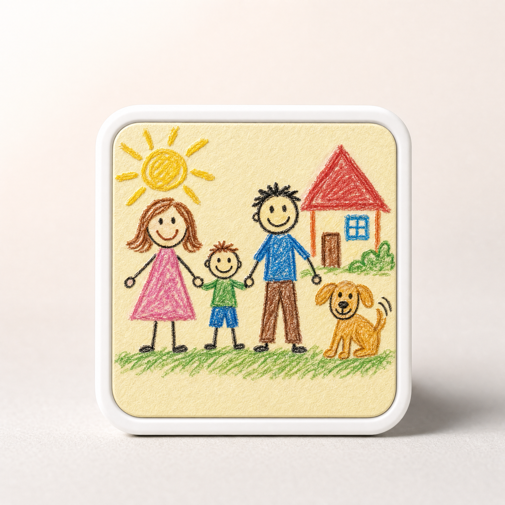 Youvfy ceramic fridge magnet preserving a child's crayon family drawing in raised 2.5D relief