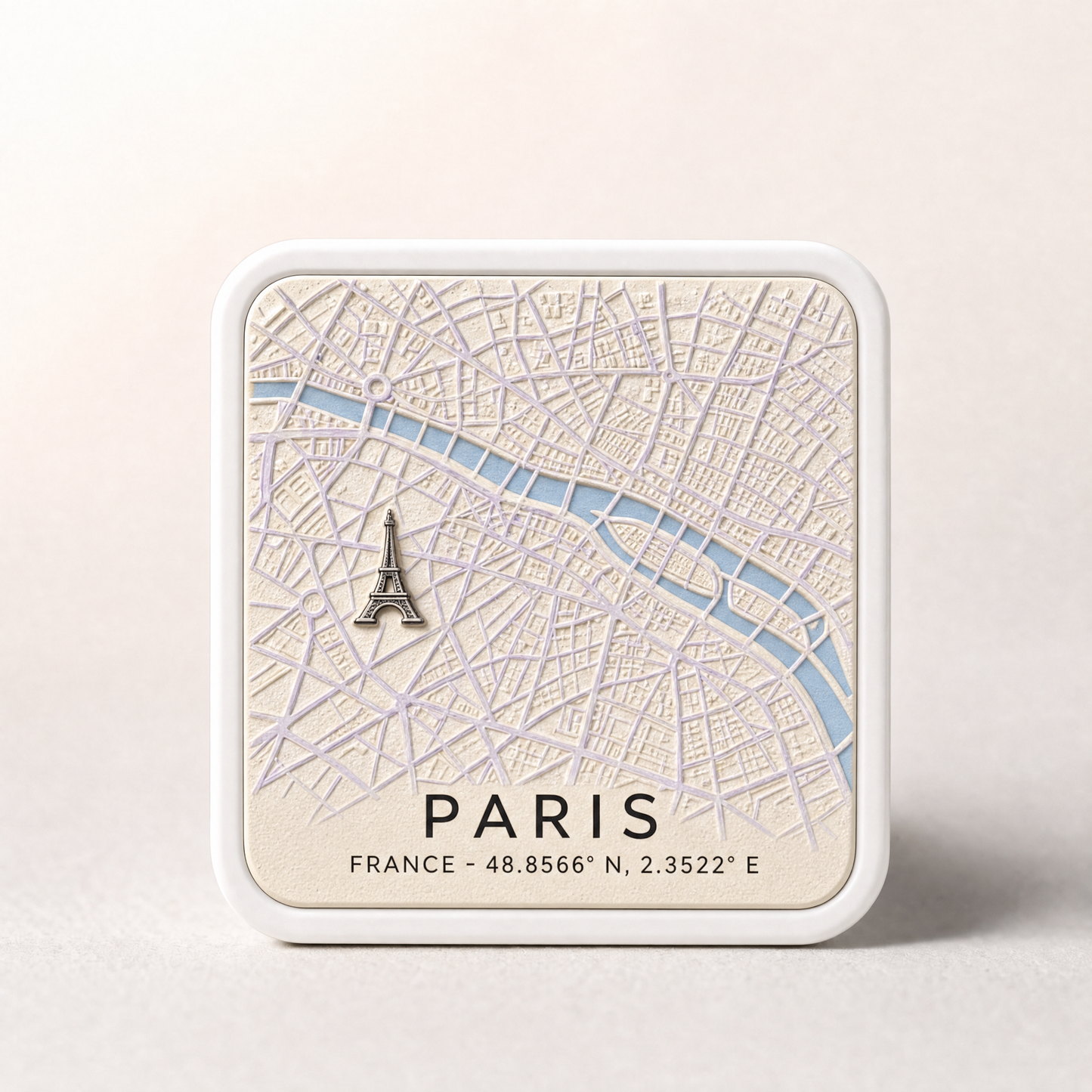 Youvfy ceramic fridge magnet featuring a Paris city street-map design in raised 2.5D relief
