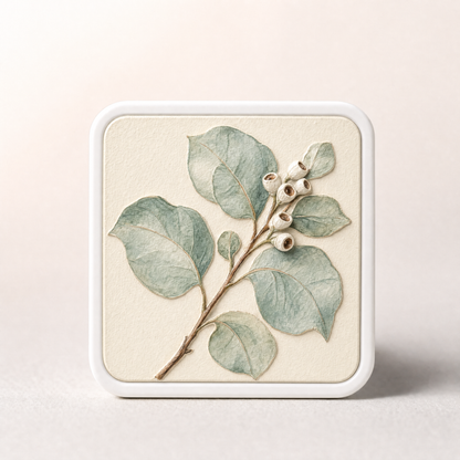 Youvfy ceramic fridge magnet with a vintage hand-painted eucalyptus botanical illustration