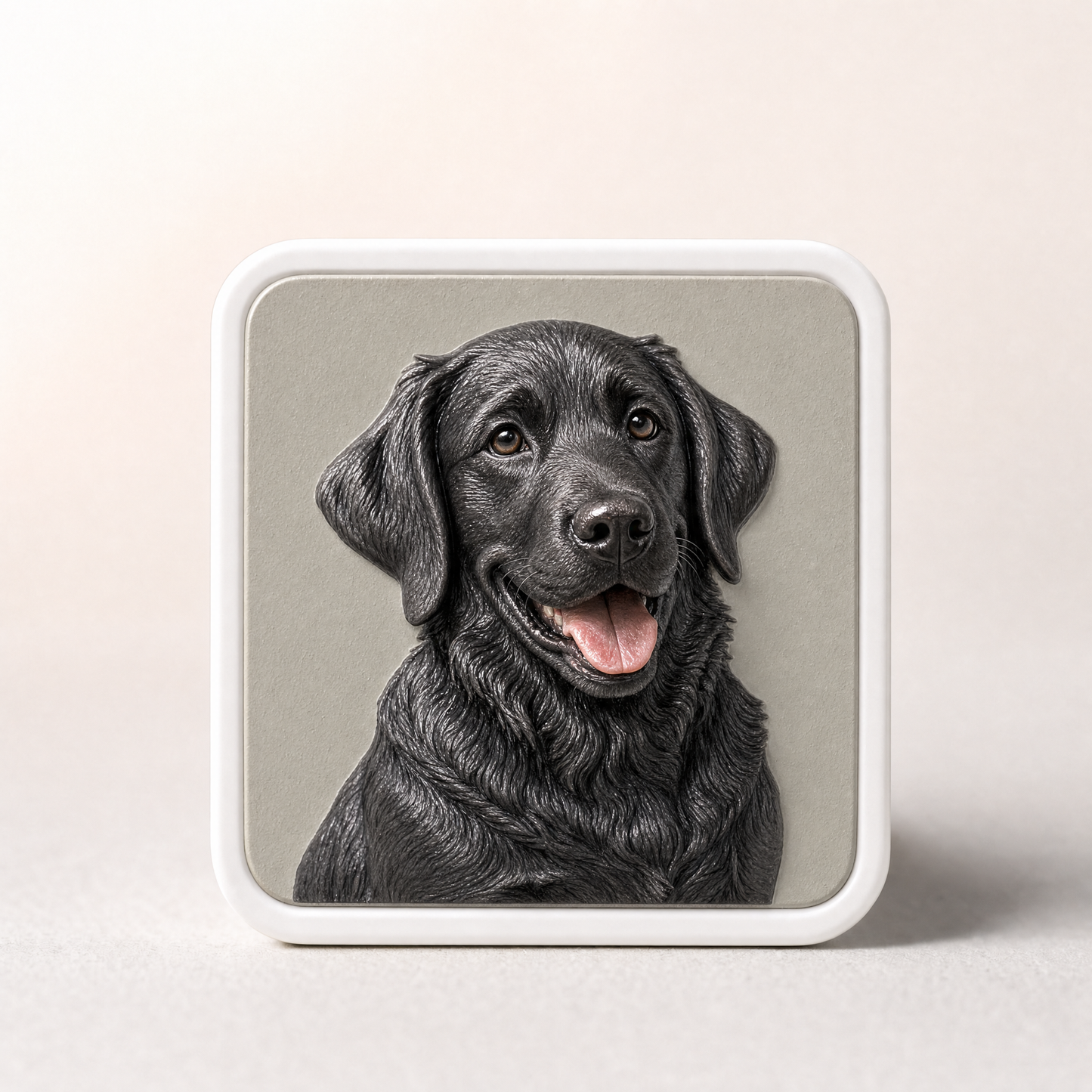 Youvfy ceramic fridge magnet featuring a photoreal black Labrador puppy portrait