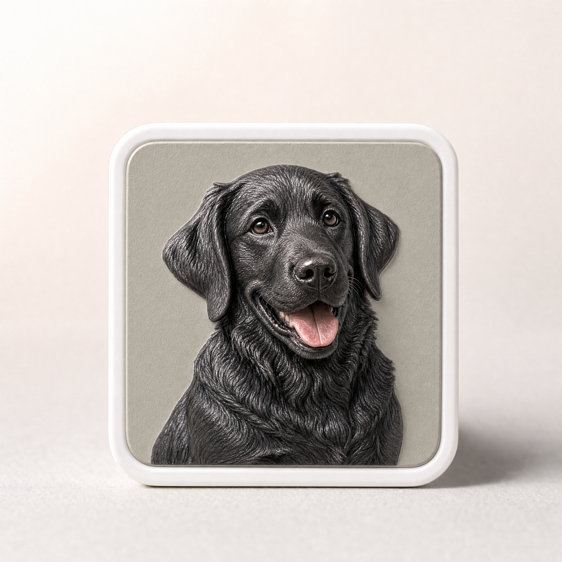 Youvfy ceramic fridge magnet featuring a photoreal black Labrador puppy portrait