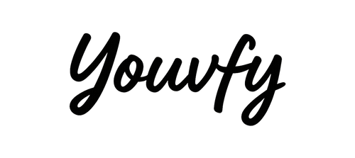 Youvfy script logo wordmark with extra padding around it for a more compact header appearance