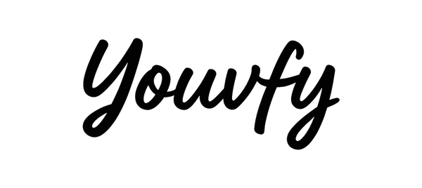 Youvfy script logo wordmark with extra padding around it for a more compact header appearance
